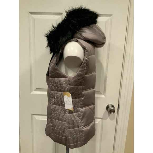 BCBG Max Azria Camel Puffer Vest W/ Detachable Faux Fur Trimmed Hood, Size S - Picture 4 of 9